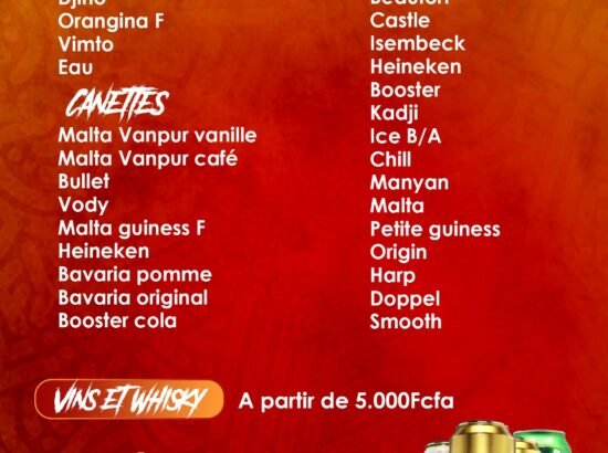 Bar-restaurant Sainte Appolonie Adresse: Ngallan (Mbalmayo) Avant la Wii Station service Green Oil. 