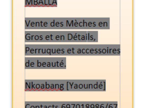 ETS MBELLA | VENTE DES MECHES EN GROS & DETAILS, PERUQUES | ACCESSOIRES DE BEAUTE CONTACT: +23769701898 / 674838844 